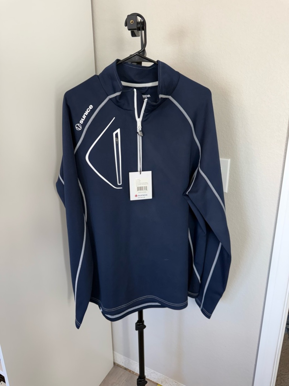 Sunice Navy Half-Zip Pullover with Gray Contrast Piping